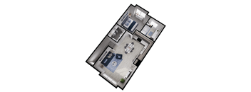 a 3d floor plan of a small apartment