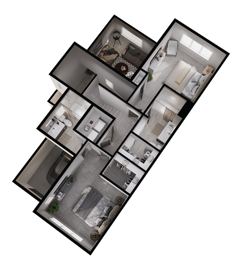3d floor plan of a residential unit