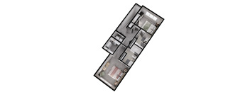 the floor plan of 980 sqft of space with two bedrooms and a bathroom