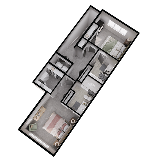 the floor plan of 980 sqft of space with two bedrooms and a bathroom