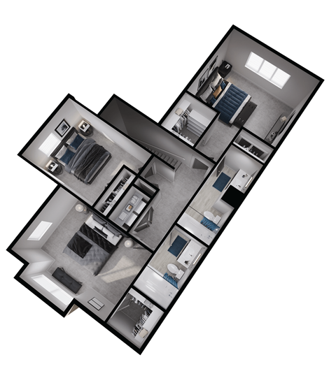 3d floor plan of a 403 sq ft house