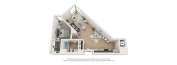 a 1 bedroom floor plan with a bathroom and a living room