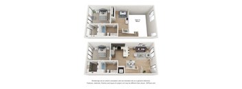 a stylized floor plan of a 1 bedroom apartment