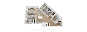 a 3d floor plan with a bedroom and a living room