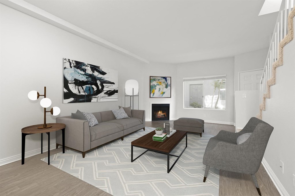 Living room with Wall Art at NoVa Townhomes, Canoga Park, CA