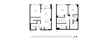 two floor plans of a house with two bedrooms and two bathrooms