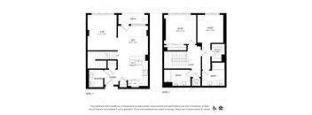 two floor plans of a house with two bedrooms and two bathrooms
