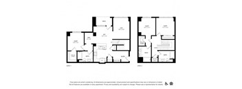 two floor plans of a house with two bedrooms and two bathrooms
