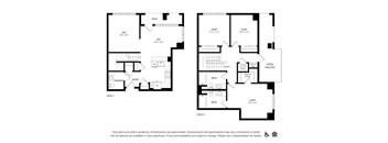 two floor plans of a house with two bedrooms and two bathrooms
