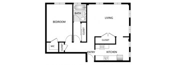 1 Bed 1 Bath Floor Plan at North Kingsley, Los Angeles