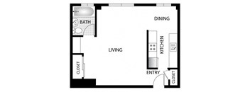 Studio B Floor Plan at North Kingsley, Los Angeles, California