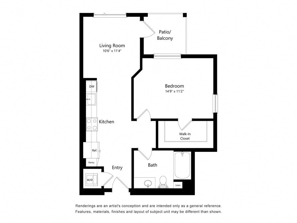 a floor plan of a unit with a bedroom and a living room