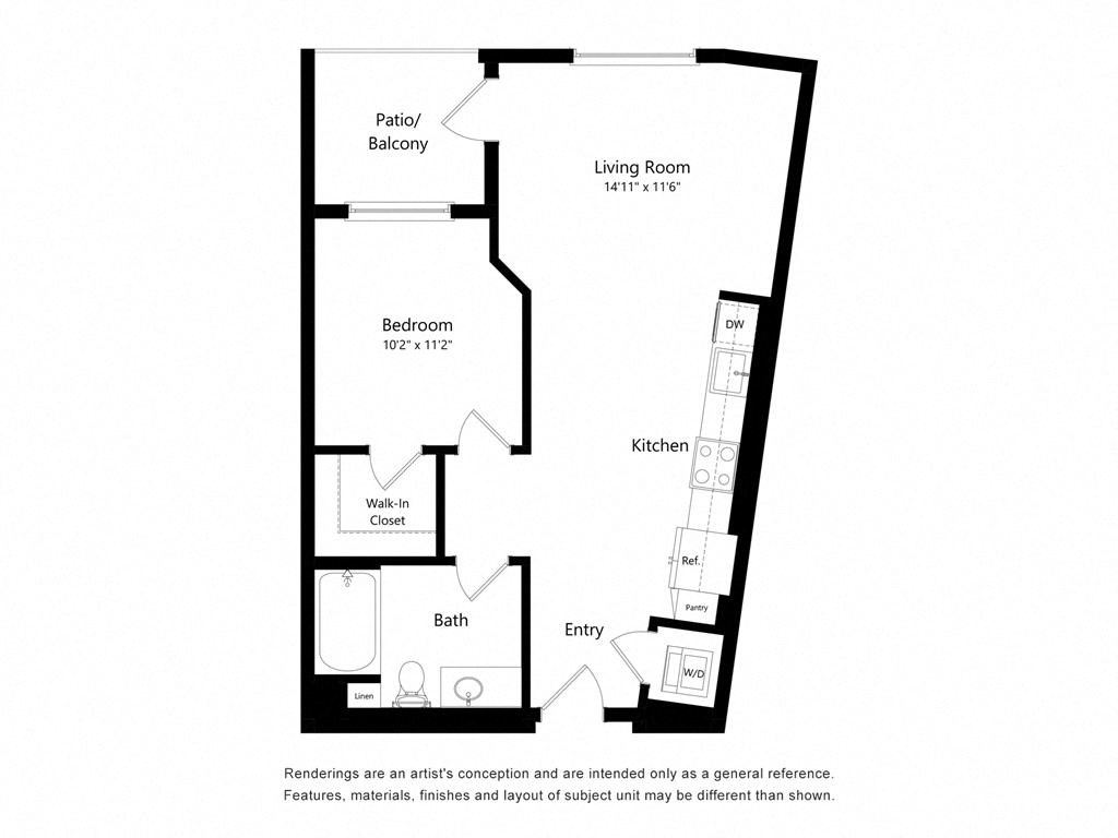 a floor plan of a unit with a bedroom and living room
