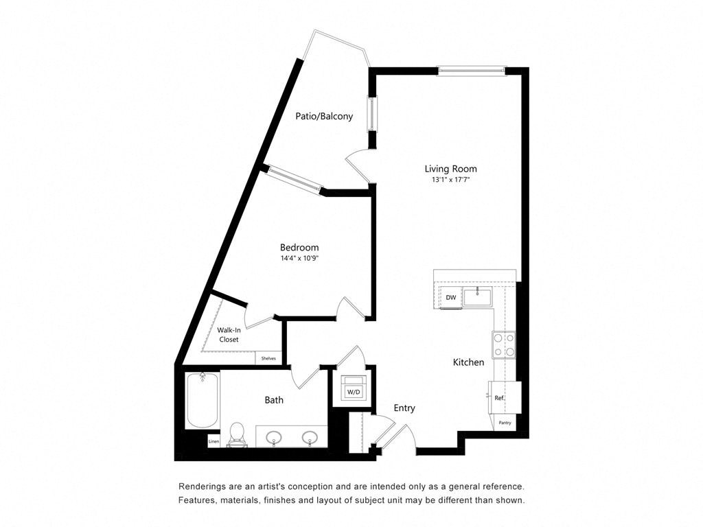 a floor plan of a unit with an open floor plan