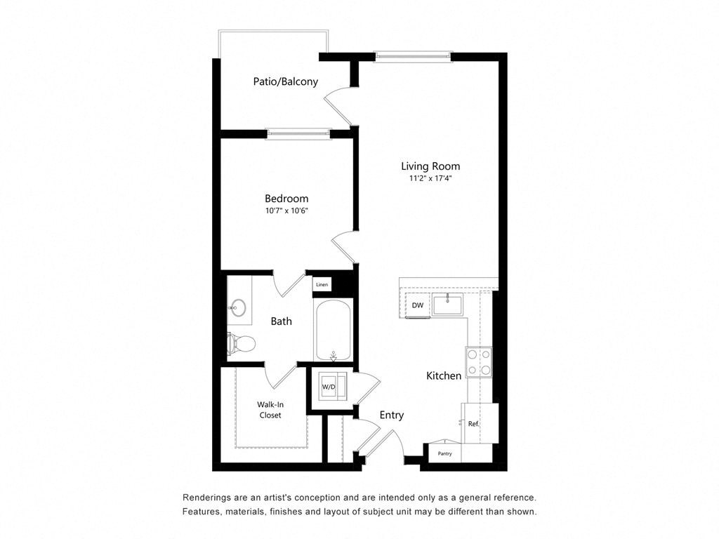 a floor plan of a unit with a bedroom and a living room