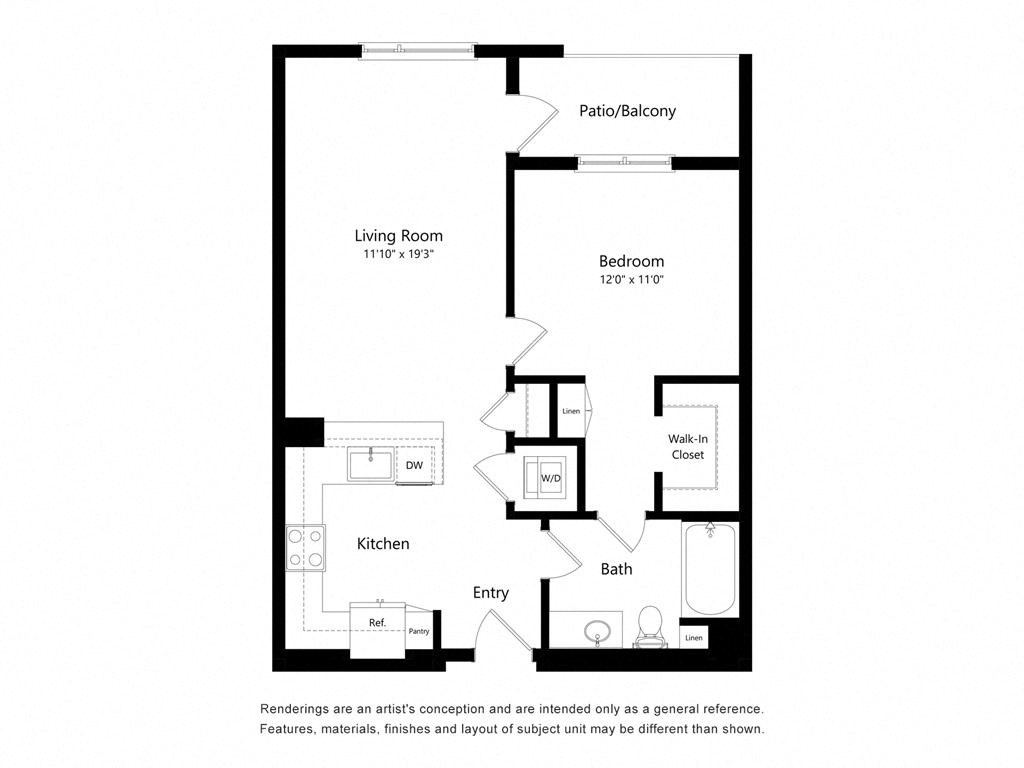 a floor plan of a unit with a bedroom and a living room