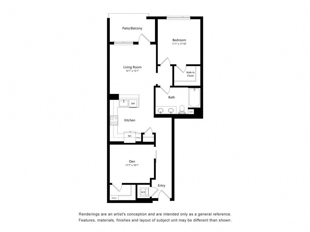 a floor plan of a unit with a bedroom and a living room