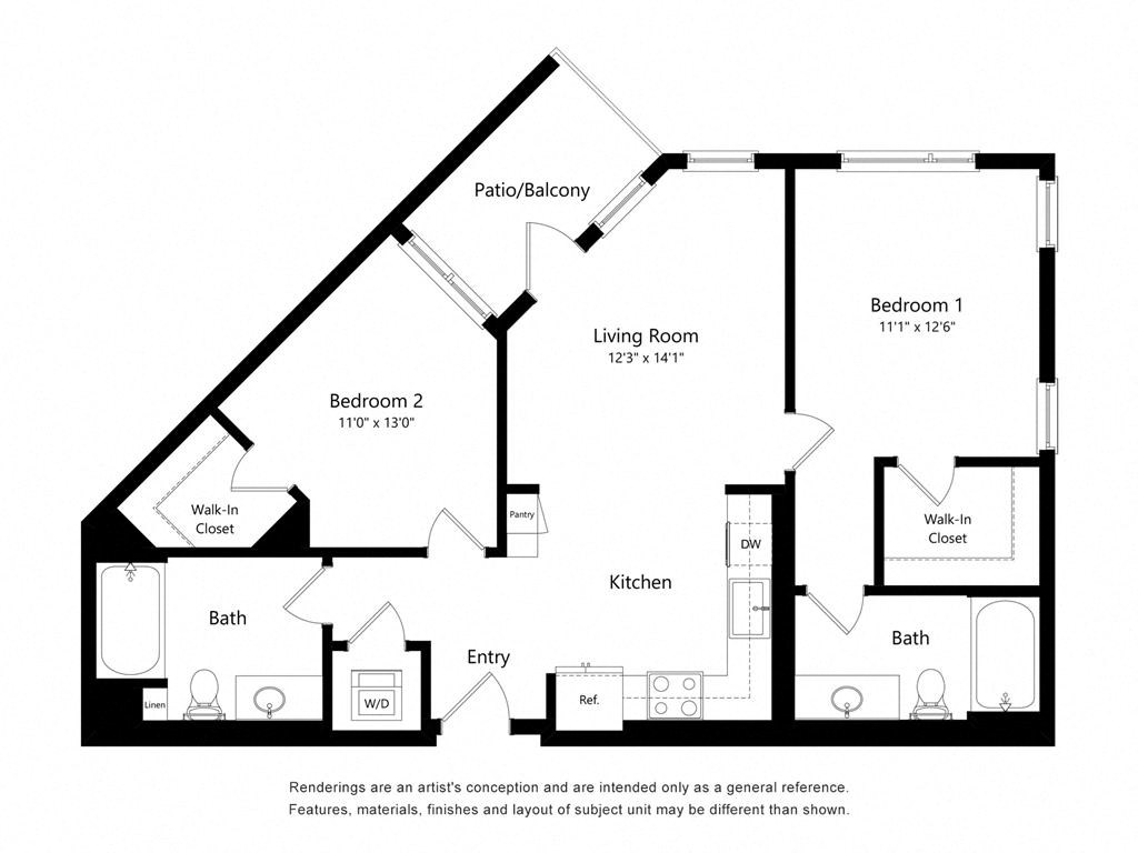a floor plan of a living room with a bedroom and a kitchen