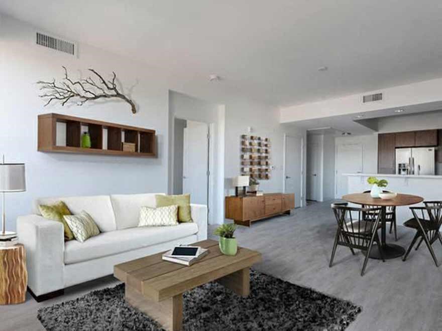 a living room with a couch and a table