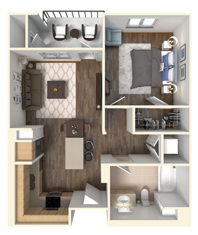 Sola 1 Bedroom and Balcony Floorplan at Sola, San Diego, CA 92130