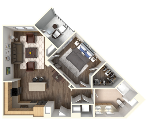 Sola 1 Bedroom and Balcony Floorplan at Sola, San Diego California