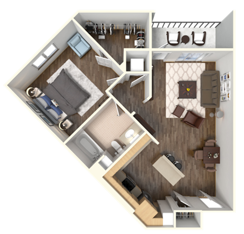 Sola 1 Bedroom and Balcony Floorplan at Sola, San Diego, CA 92130