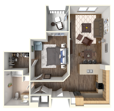 Sola 1 Bedroom and Balcony Floorplan at Sola, San Diego, CA