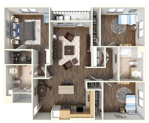 Sola 3 Bedroom and Balcony Floorplan at Sola, San Diego, 92130