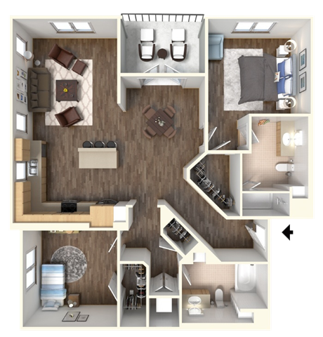 Sola 2 Bedroom and Balcony Floorplan at Sola, California