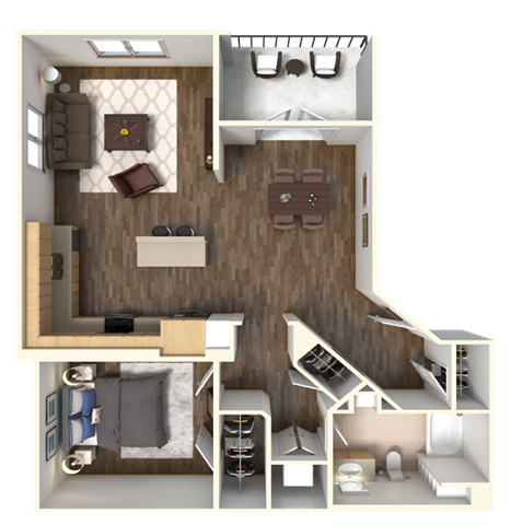 Sola 1 Bedroom and Balcony Floorplan at Sola, San Diego, 92130