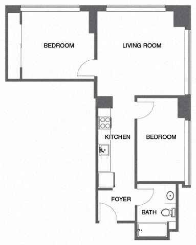 a floor plan of a house with a kitchen and a living room