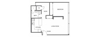 a floor plan of a house with a kitchen and a living room