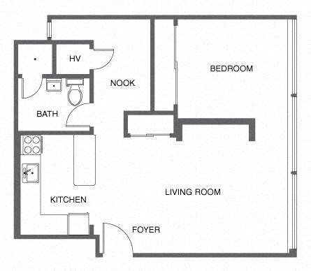 a floor plan of a house with a kitchen and a living room