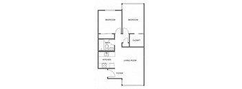 a floor plan of a house with a kitchen and a living room