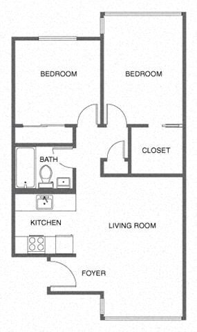 a floor plan of a house with a kitchen and a living room