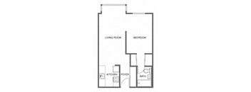 a floor plan of a house with a kitchen and a living room