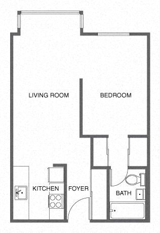 a floor plan of a house with a kitchen and a living room