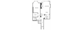 a floor plan of a house with a kitchen and a living room