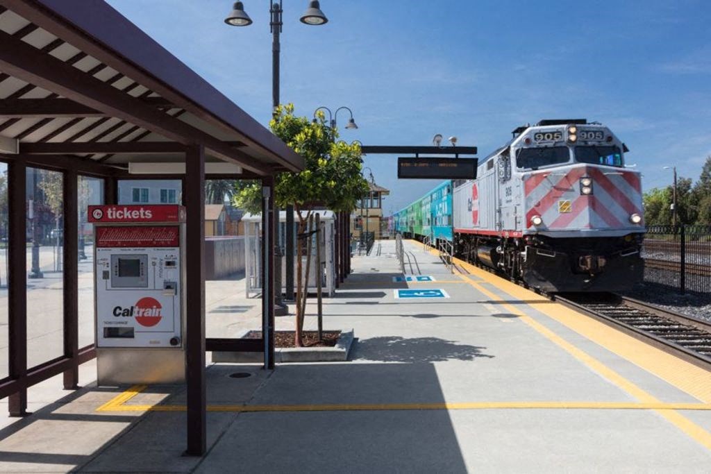 Santa Clara train station with approaching train