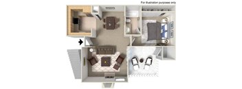 1 Bedroom 1 Bathroom Floorplan at Shadowridge Woodbend Apartments in Vista, CA
