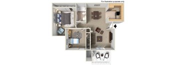 2 Bedroom 1 Bathroom Floorplan at Shadowridge Woodbend Apartments in Vista, CA
