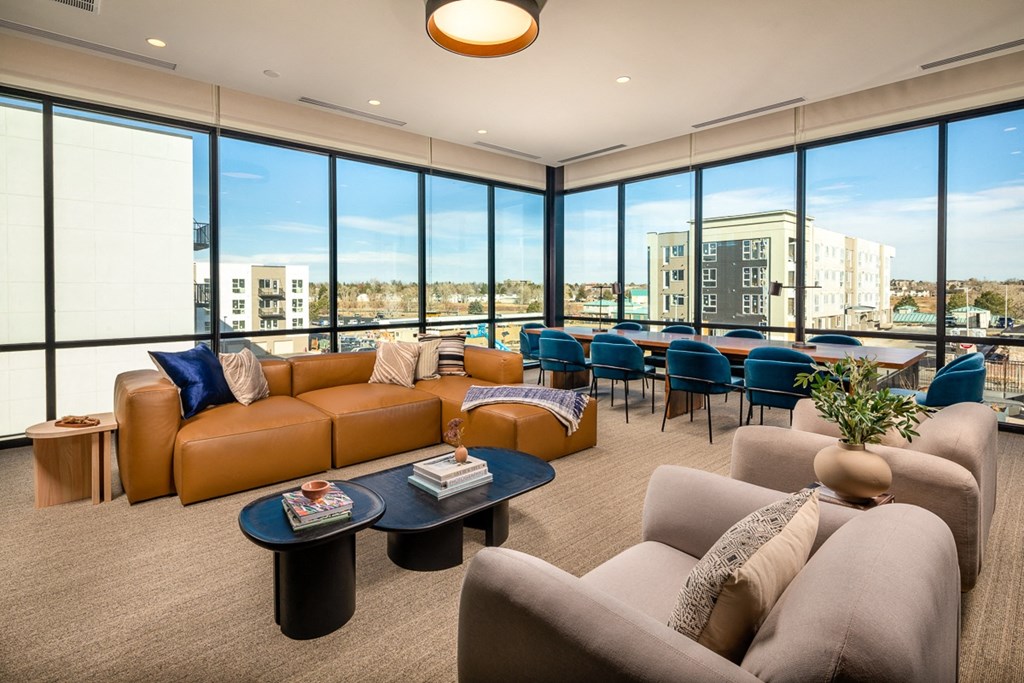 Clubhouse with large floor to ceiling windows
