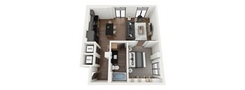 a 3d floor plan of a bedroom with a living room