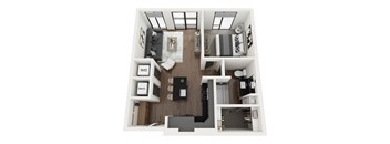 a 1 bedroom floor plan with a bathroom and a living room
