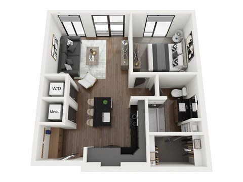 a 1 bedroom floor plan with a bathroom and a living room