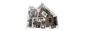 a 1 bedroom floor plan with a bathroom and a living room