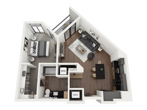 a 1 bedroom floor plan with a bathroom and a living room