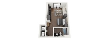 a 1 bedroom floor plan with a bathroom and a living room