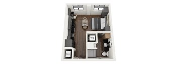 a 1 bedroom floor plan with a bathroom and a living room