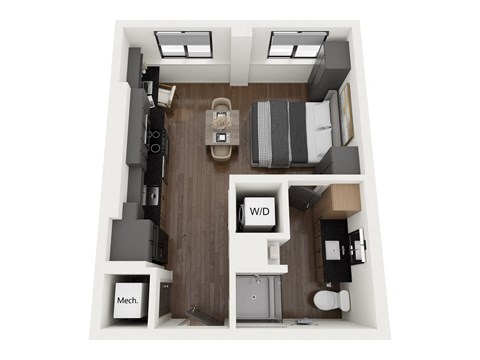 a 1 bedroom floor plan with a bathroom and a living room
